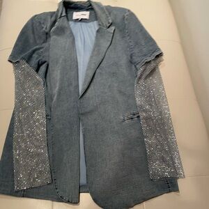 Denim Blazer w/ Rhinestone Sleeves